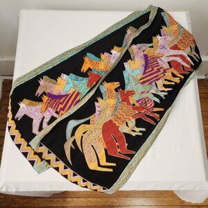 Laurel Burch Silk Scarf Abstract Geometric Horse Design VTG Original Equestrian